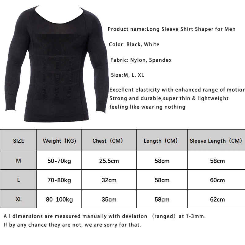 Mens Slimming Body Shaper Seamless Long Sleeve Compression Shirt Tummy Control Gynecomastia Gym Workout Undershirt