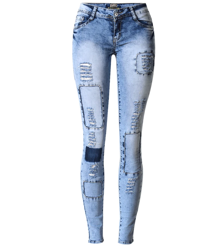 

Summer Style Low Waist Sky Blue Patchwork Skinny Tights Pencil High Stretch Sexy Push Up Denim Women Fashion Jeans