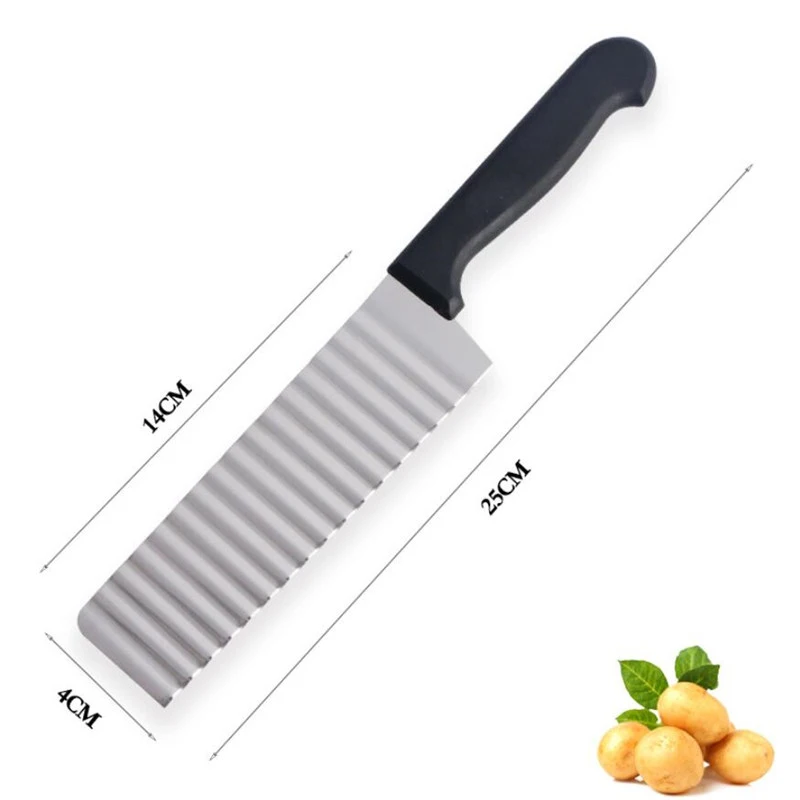 Description Picture 5 of itemStainless Steel Potato Chip Slicer Dough Vegetable Fruit Crinkle Wavy Slicer Knife Potato Cutter Chopper French Fry Maker Tool