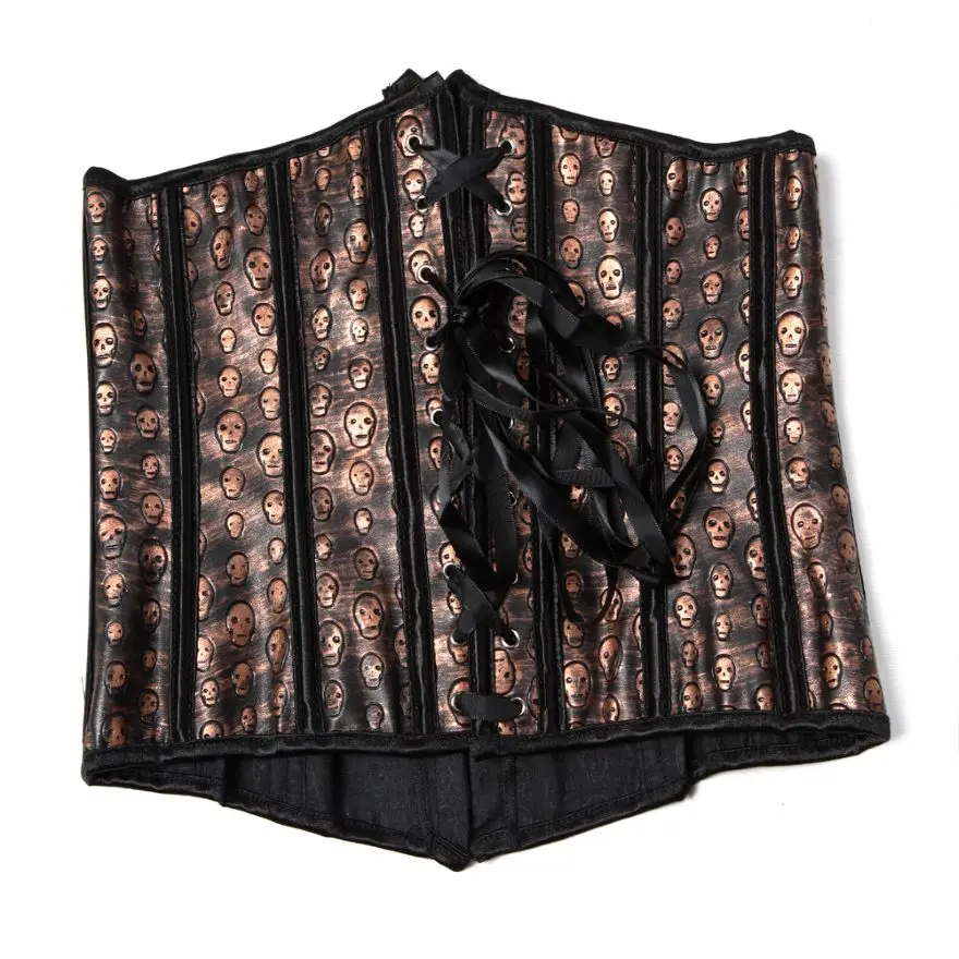 Стимпанк череп принт искусственная кожа корсет под грудь женский сексуальный