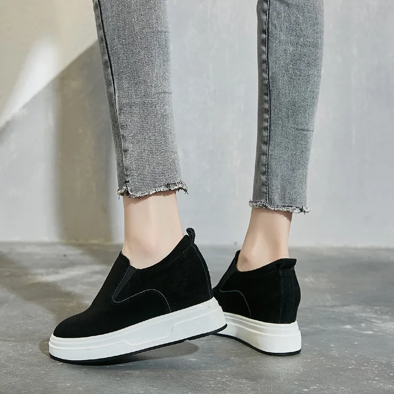 

Height Increasing Insole Shoes Fleece-Lined Casual Wild Solid Color Women's Genuine Leather Shoes 2021 New