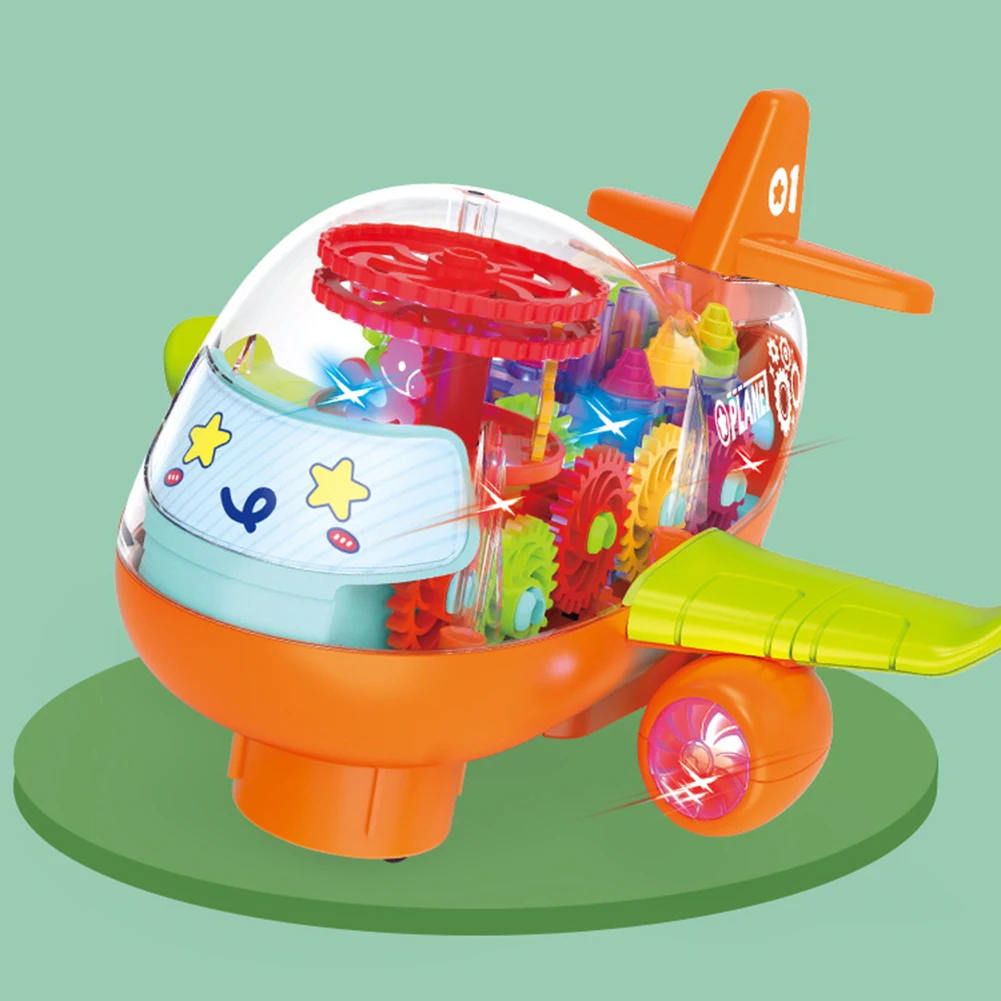

New Electric Transparent Universal Gear Cartoon Electric Airplane Model Children's Educational Light Music Boy Girl Toy