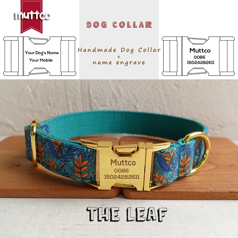 

MUTTCO laser engraved dog collar retailing colorful collar handmade dog collar THE LEAF 5 sizes dog collar leash UDC066B
