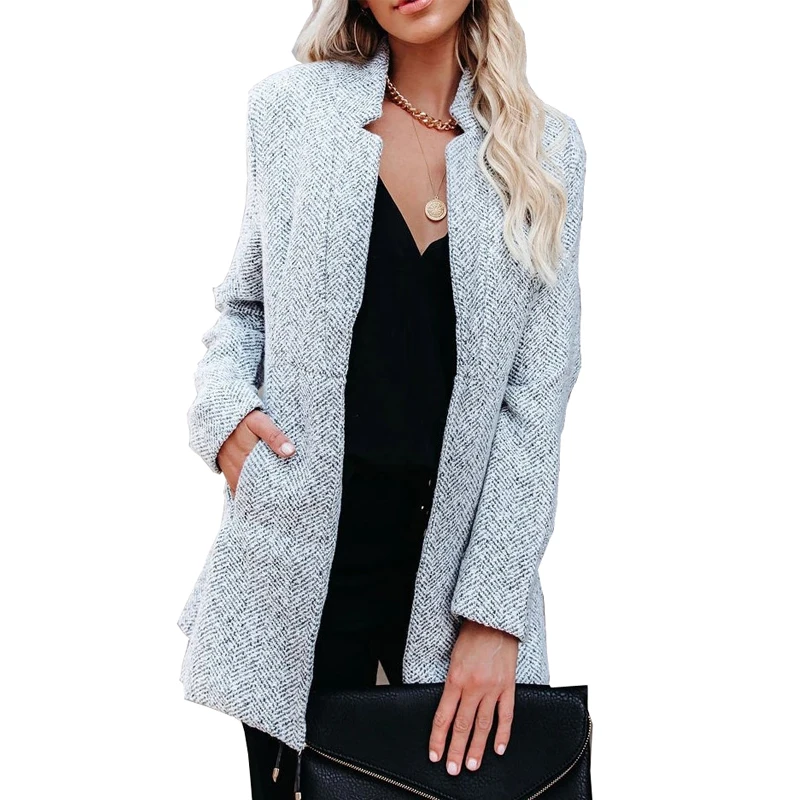 

2020 Winter New Fashion Women Gray Blazers Work Office Lady Suit Slim Business Female Blazer Coat