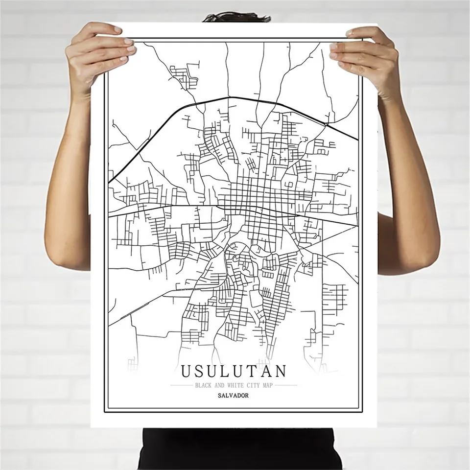 

Salvador, креативная Карта города, Абстрактная Картина на холсте, Черно-Белая настенная Художественная печать, плакат, картина, украшение дома