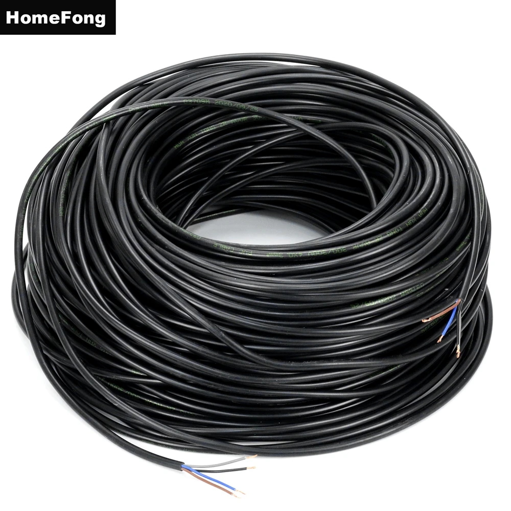 HomeFong 50m/100m RVV 4 Core Cables Copper Wires 4x0.5mm² / 4x1mm² 4C Black Soft Sheathed Extension Cord for Signal Transmission