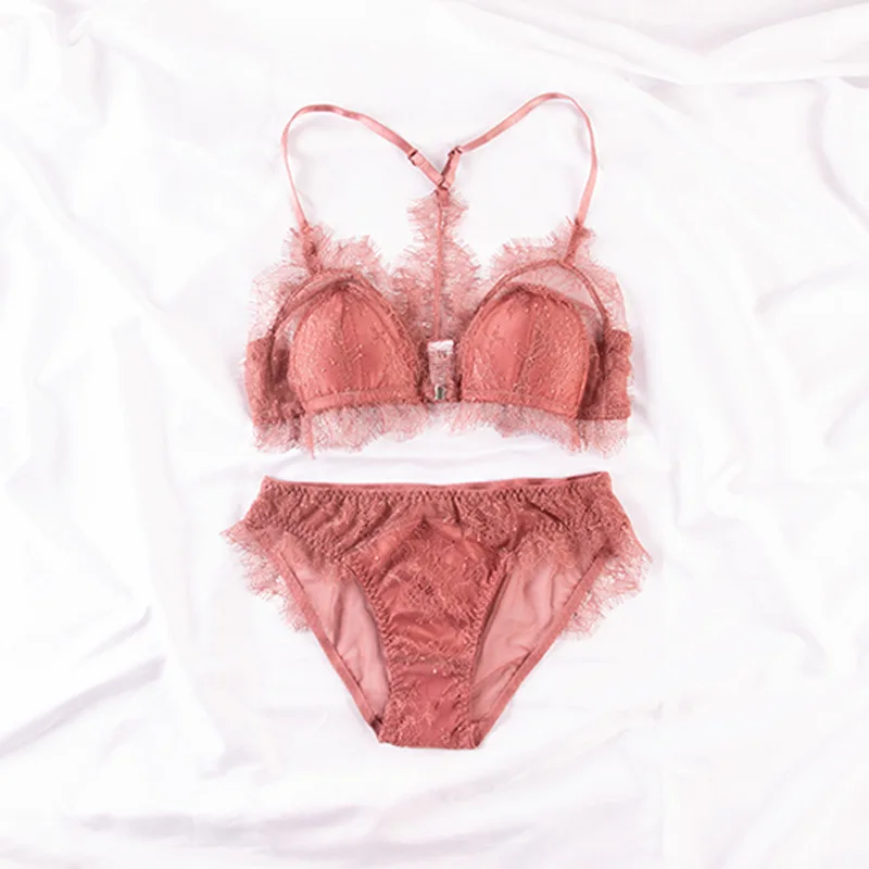 

Comfortable and Breathable Thin Mold Cup Women's Bra Without Steel Ring Thin Sexy Lace Gathered Underwear Set