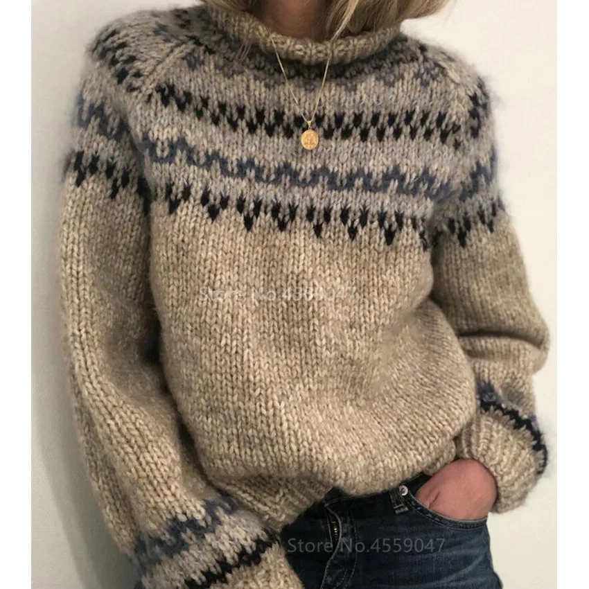 

2020 Autumn Elegant O-Neck Striped Women Sweater Vintage Long Sleeves Pullovers Jumpers Female Casual Fashion Plus Size Sweaters