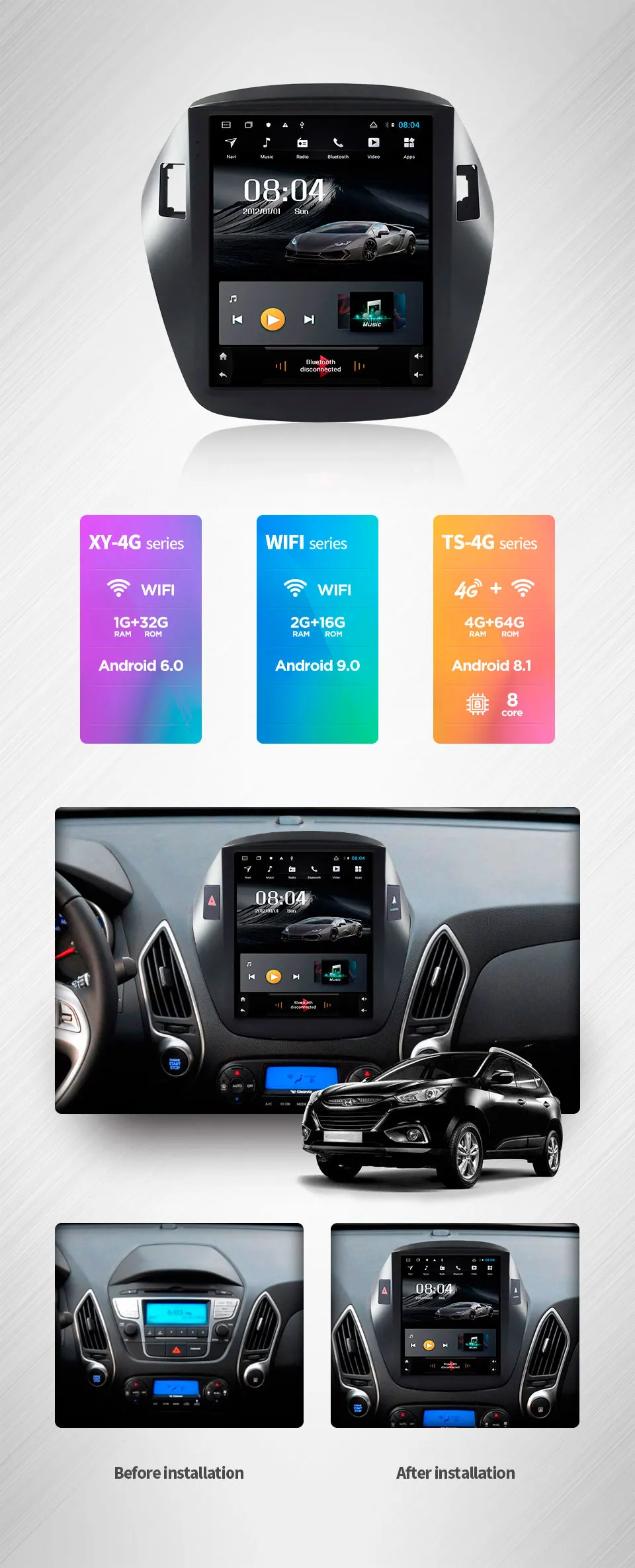 32G rom android 9,0 навигационная система вертикального типа радио bluetooth стерео плеер для hyundai ix35 tucson автомобильный мультимедийный плеер