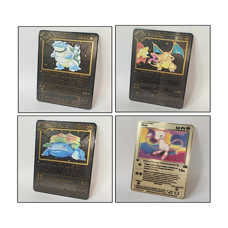 

The New DIY Pokemon French Old Mew Mewtwo Pikachu Charizard Blastoise Venusaur Metal limited Collection cards kids toys gift