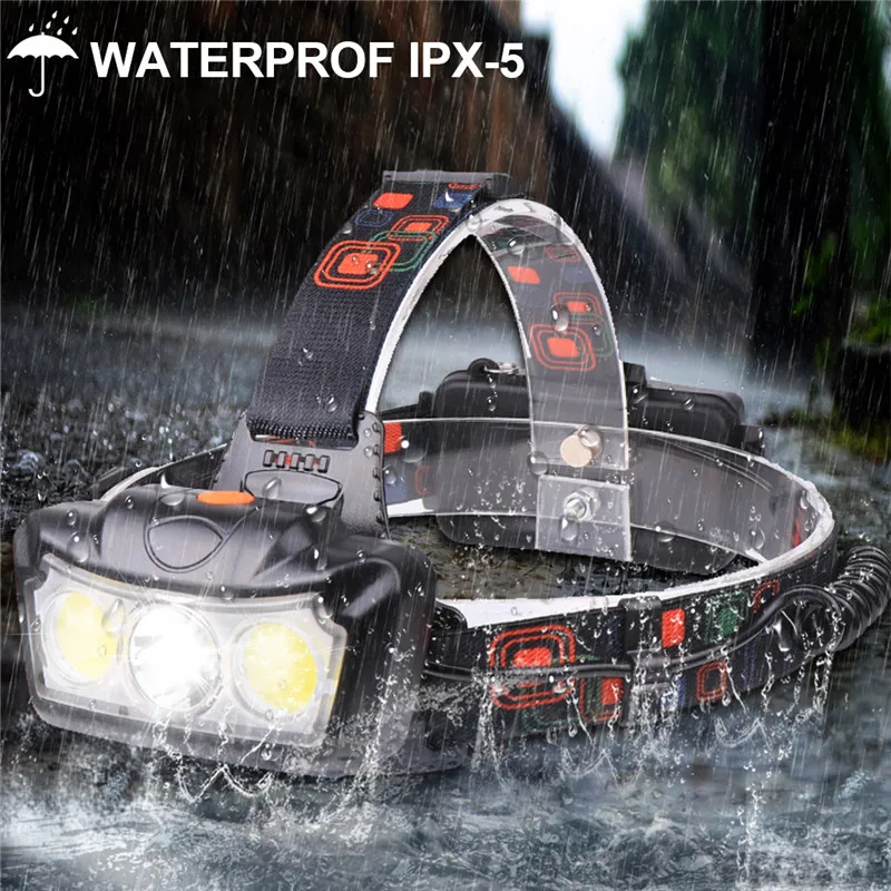 

60000lm LED Headlamp T6+COB LED Headlight Head Lamp Flashlight Torch Lanterna head light Use 2*18650 battery for Camp Fish