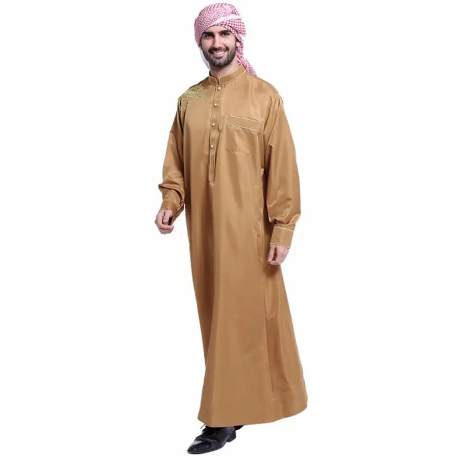 Arabic Islamic Muslim Men's Jubba Thobe Embroidered Dress Saudi Arabia Robe Abaya Dubai Plus Size Blouse Kaftan Sweater Tops