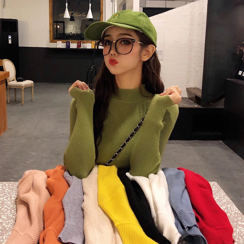 Сужающаяся к талии однотонного цвета Женские осенние свитера с капюшоном 2019