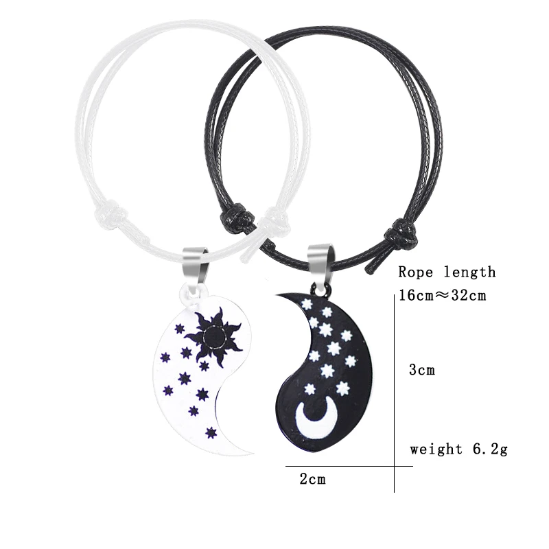 

Couple Student Bracelets Female Harajuku Star Moon Sun Pendant Black And White Leather Cord Bracelet Girlfriend Jewelry Gift