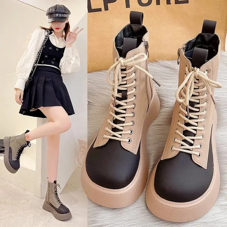 

Winter 2022 Mid Heels Platform Designer New Warm Ankle Chelsea Snow Boots Gladiator Motorcycle Women Boots Fashion Wedges Shoes