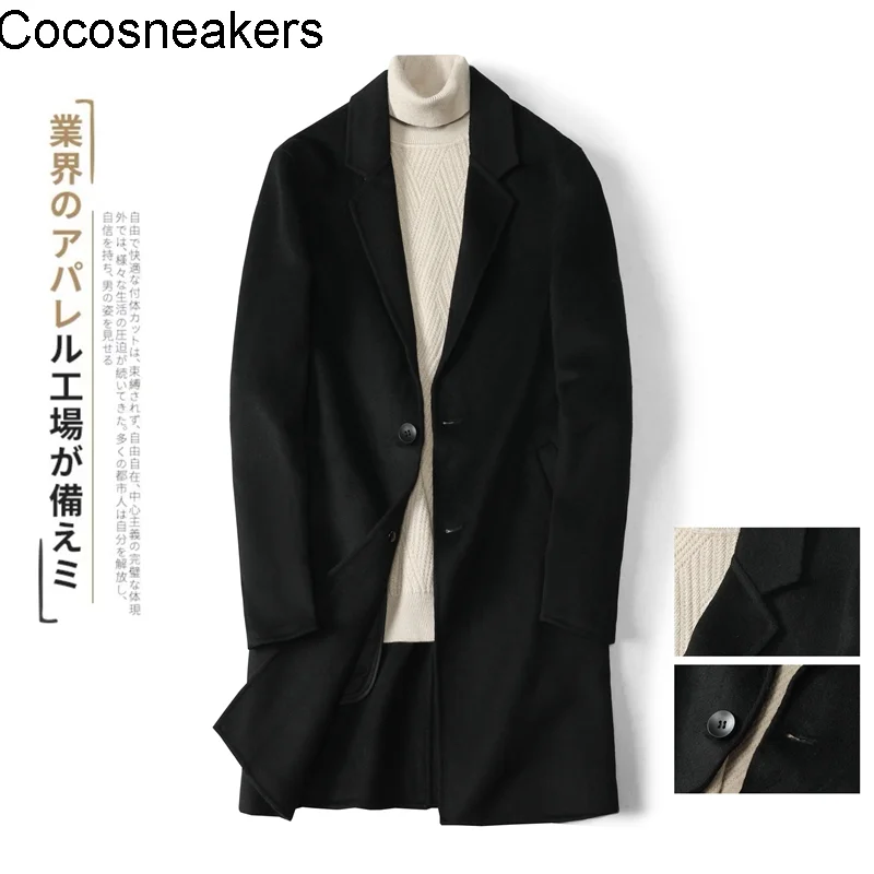

Autumn and winter medium and long windbreaker coat men's Korean version double-sided tweed suit collar business leisure youth