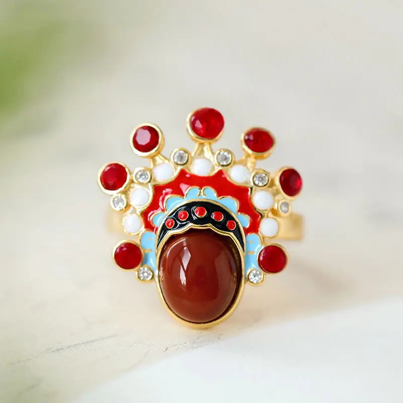 Кольцо позолоченное из серебра 925 пробы с красным агатом | Украшения и аксессуары