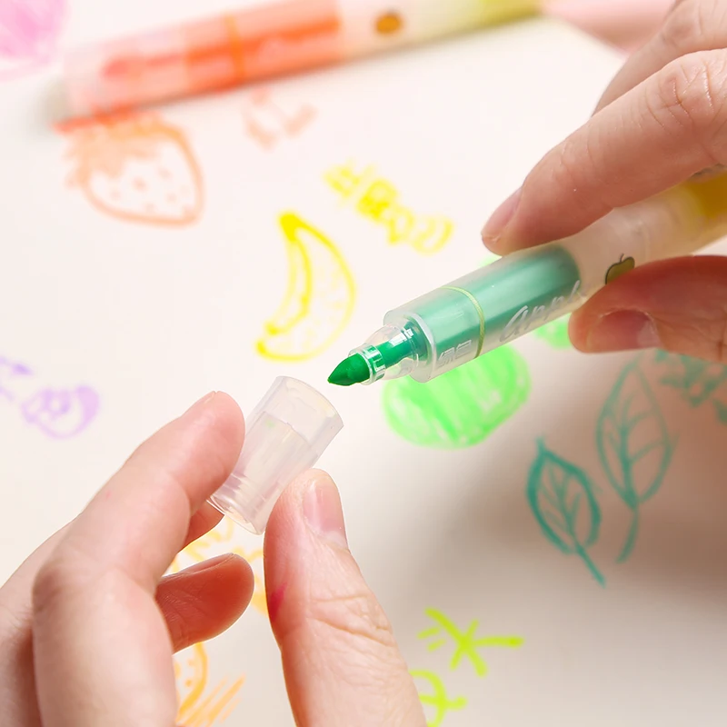 Набор цветных маркеров с фруктовым запахом 8 шт. двусторонние маркеры окошком для