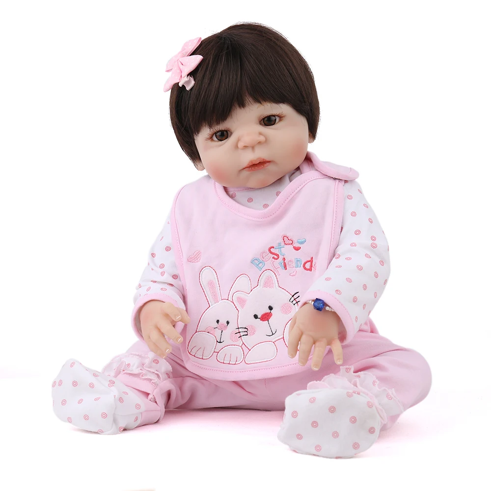 

22Inch Baby Reborn Doll with 1pc pink doll clothes Silicone Newborn Toddler Babies Dolls Realistic girl Doll gift children toy