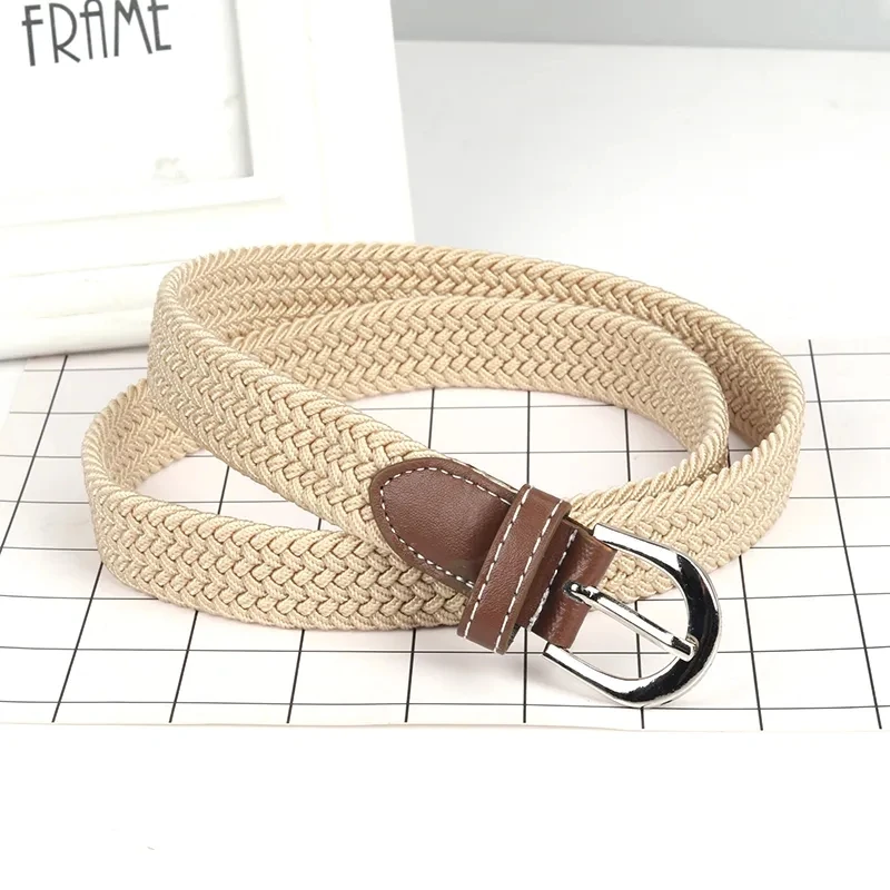 

Summer Women Canvas Elastic Belt Buckle Belt Women's Knitting Belt Dress Belt Casual Elastic Waistband Braided Jeans