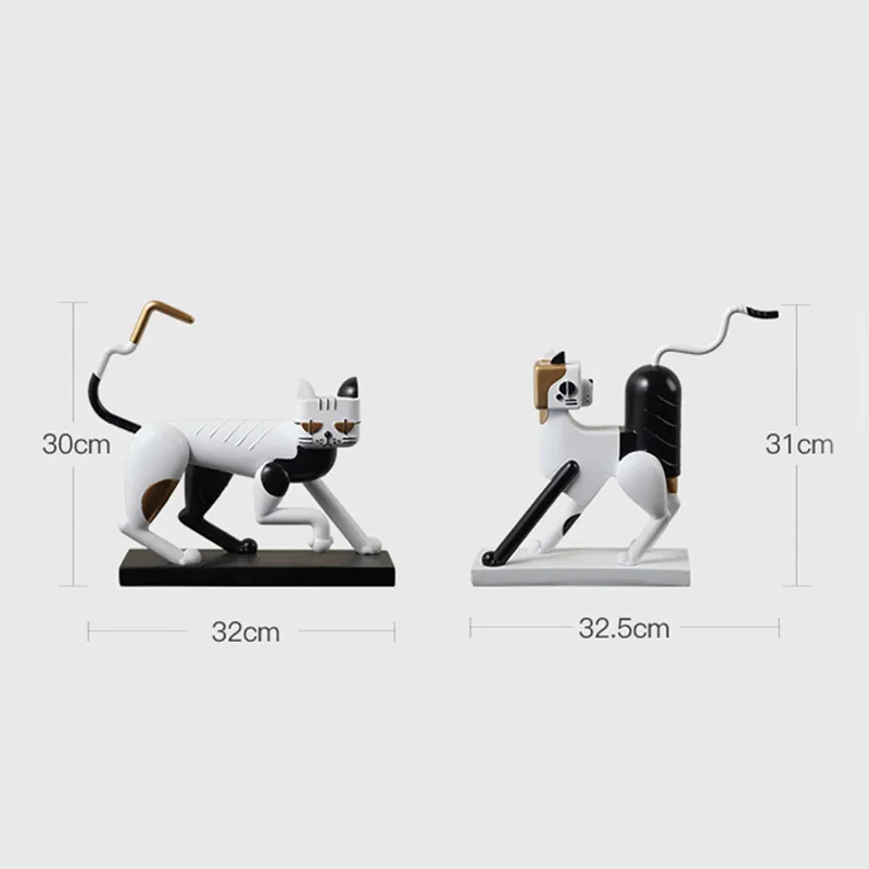 

Creative Resin Cartoon Cat Figurine Modern Abstract Animal Figurines Home Salon Nordic Style Desktop Decor Crafts Birthday Gift