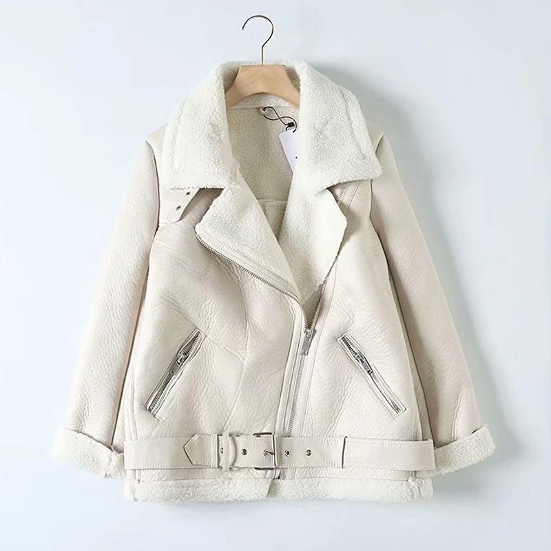 FTLZZ женская зимняя куртка из искусственной овечьей кожи Pu мотоциклетная на