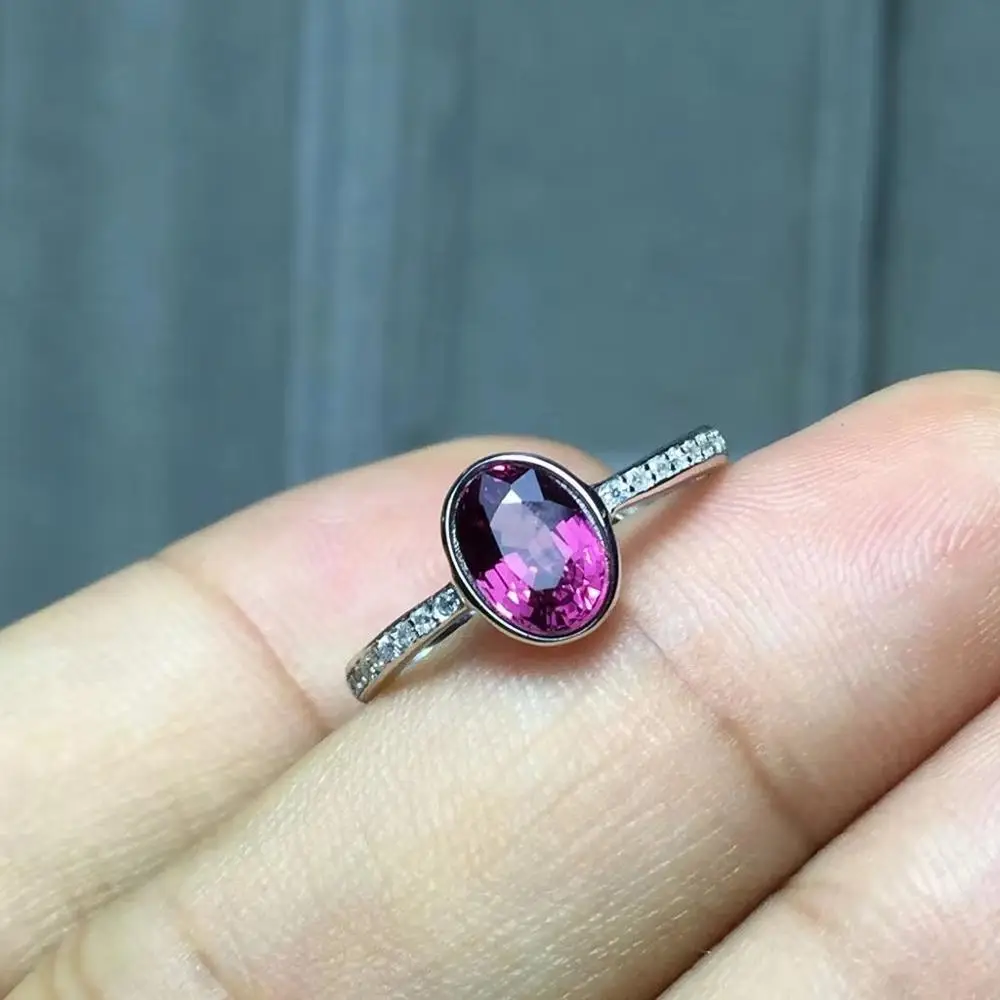 Natural Magnesium Aluminum Garnet Oval S925 Sterling Silver Ring is Simple and Elegant for Women Free Shipping | Украшения и