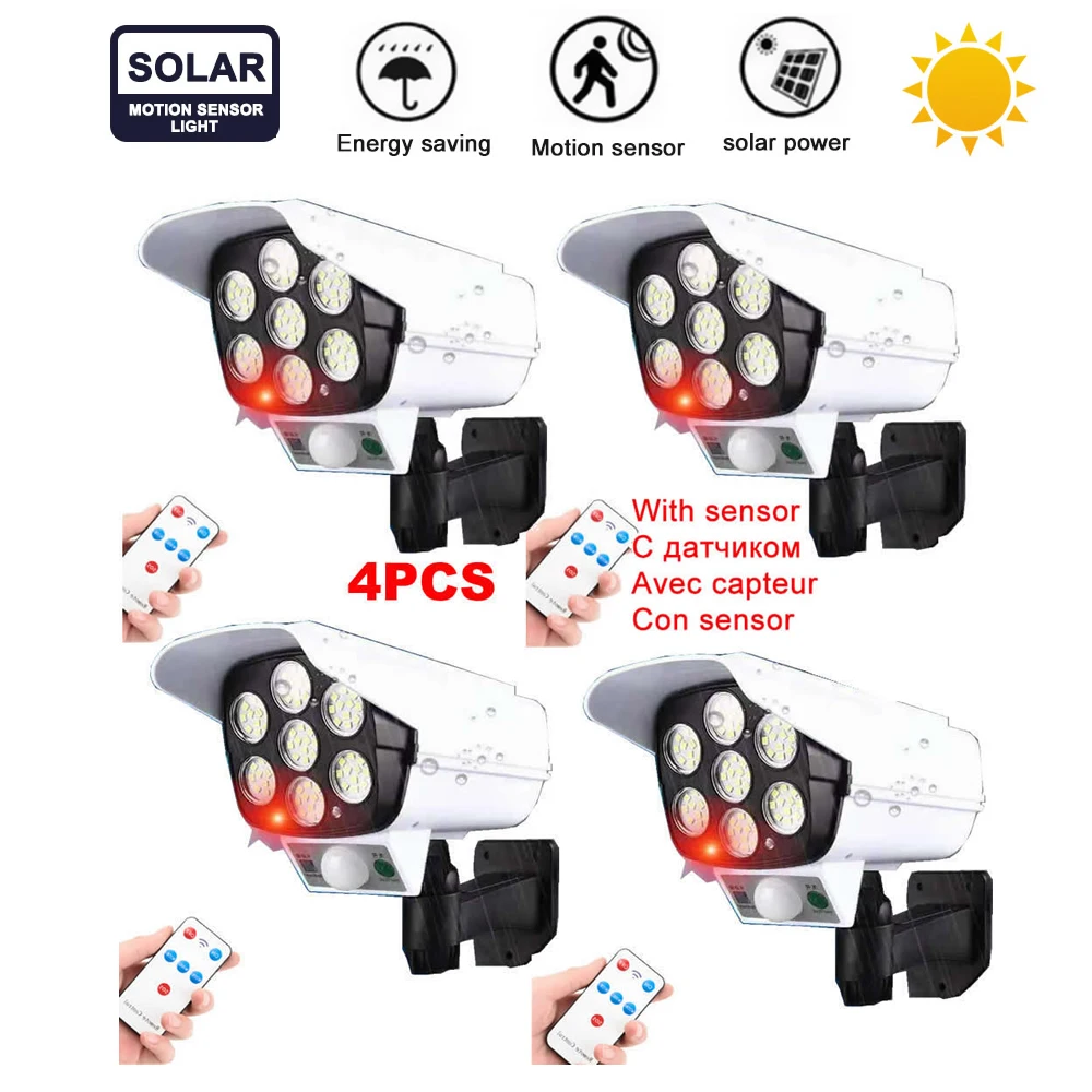 

4pcs remote solar fake monitor dummy camera Light Outdoors Lamp Garden Home Outdoor Yard Garden wall security motion sensor huma