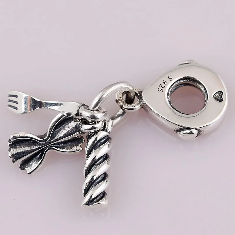 

100% 925 Sterling Silver Charm Creative Knife And Fork Pasta Pendant Fit Pandora Women Bracelet & Necklace Diy Jewelry