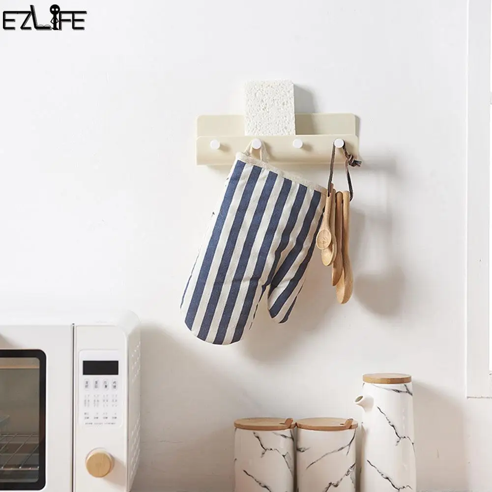 

ABS U-shaped Storage Holder Hanging Keys Rack Nail-free Room Hook Four Rack Wall-mounted Storage For Living B8H3