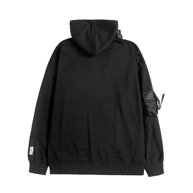 

Patchwork Hip Hop Hooded Letter Removable Casual Hoodies Sweatshirts Men Autumn Winter Japanese Tooling Pullover Techwear Top