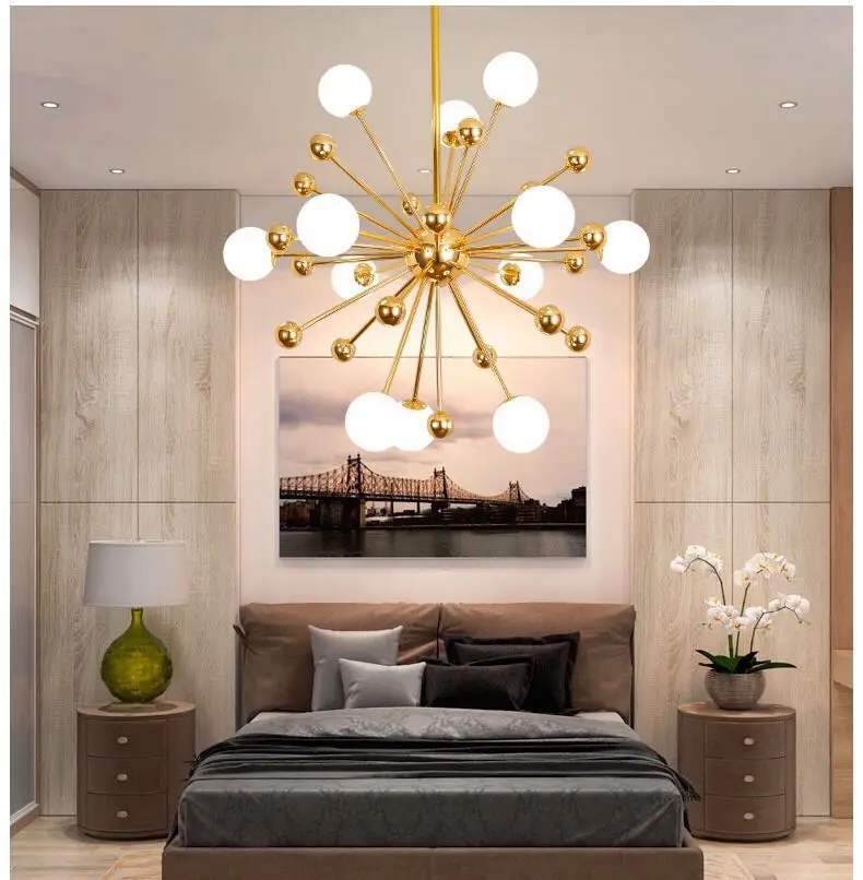 

NEW Nordic LED meal pendant lamps postmodern creative personality dandelion glass ball American simple bedroom pendant lights