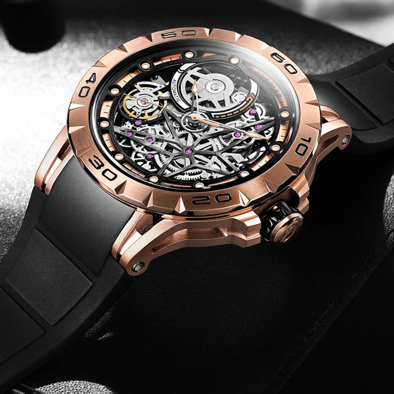 Часы скелетоны Мужские Механические Прозрачные Классический чехол из