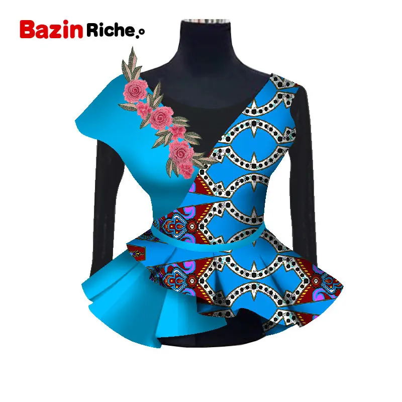 Африканские блузки для женщин V ожерелье с аппликацией Анкара Стиль без рукавов