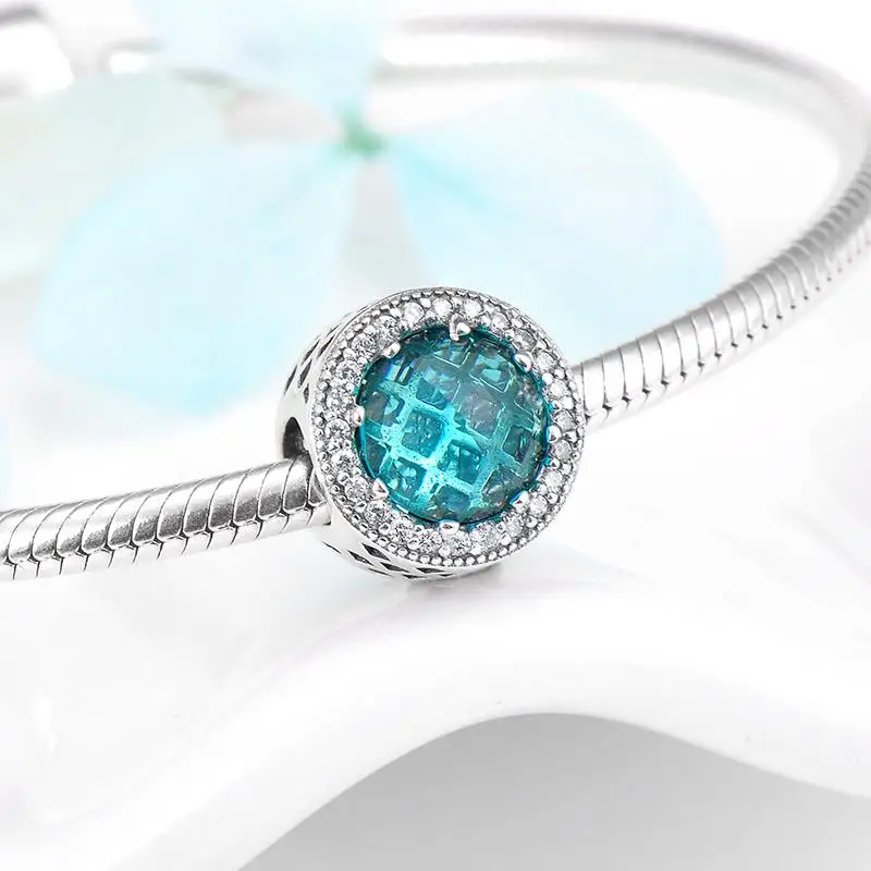 Круглый 925 серебро океан сердца Простой бисерами ювелирное изделие DIY ювелирных