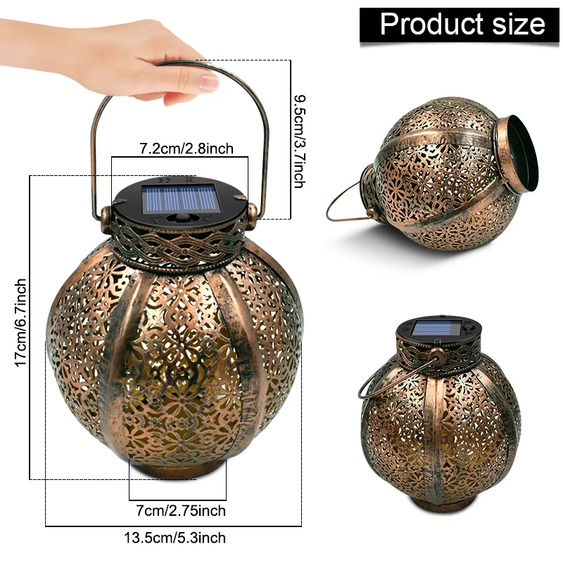 Beste Opknoping Solar Lantaarns Retro Hollow Zonne-verlichting Met Handvat Outdoor Solar Tuinverlichting Decor Voor Yard Boom Hek Patio Brons