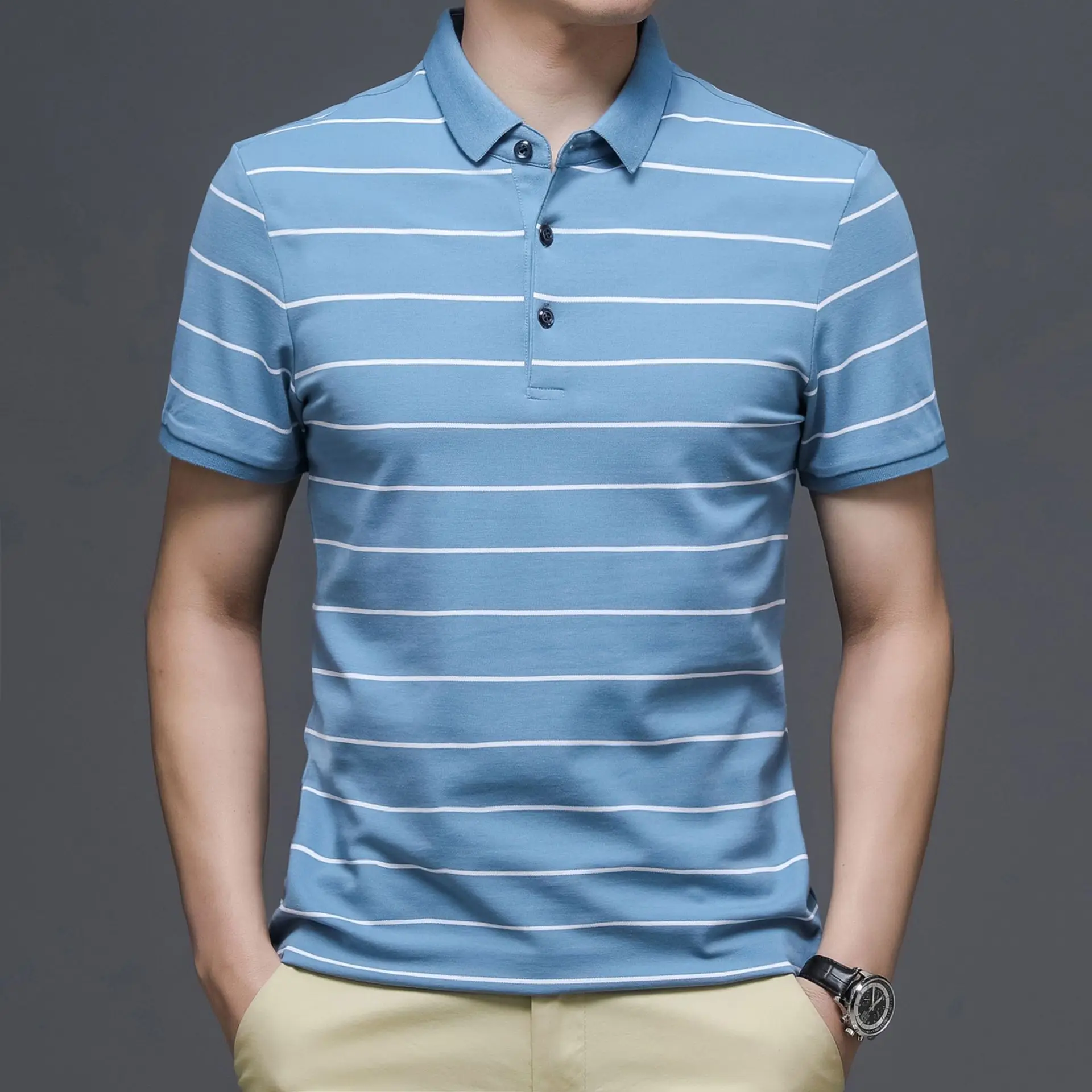

Summer men's clothing, color-stripe striped POLO shirt, business casual POLO shirt, short-sleeved plus size POLO shirt