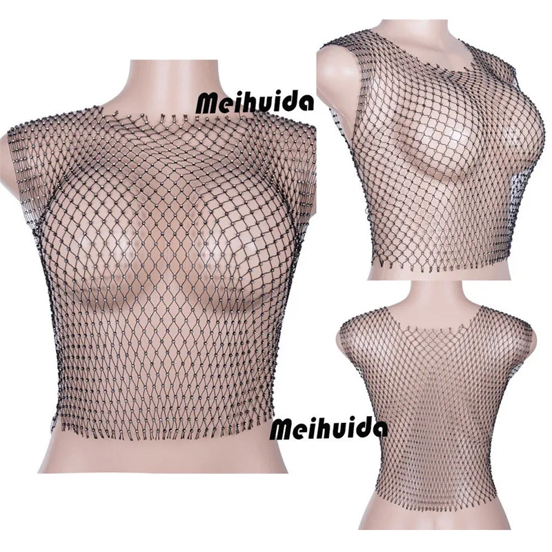С украшением в виде кристаллов с бриллиантового колье Сексуальная Bodycon майка Hollow