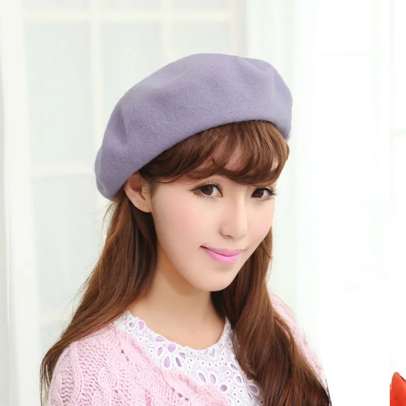 

2021 Winter Cheap 100% Wool Solid Color Beret Caps Female Bonnet Women Caps Lady Painter All Matched Warm Walking Hat Wholesale