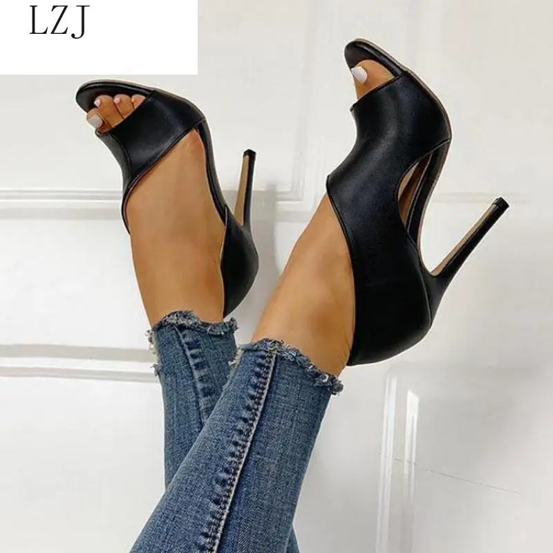 Модные однотонные повседневные туфли лодочки с открытым носком на очень высоком