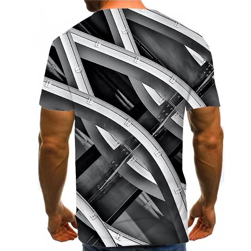 

Men Graphic T Shirts Round Neck 3D Print Short Sleeve Daily Tops Gray Abstract Tees
