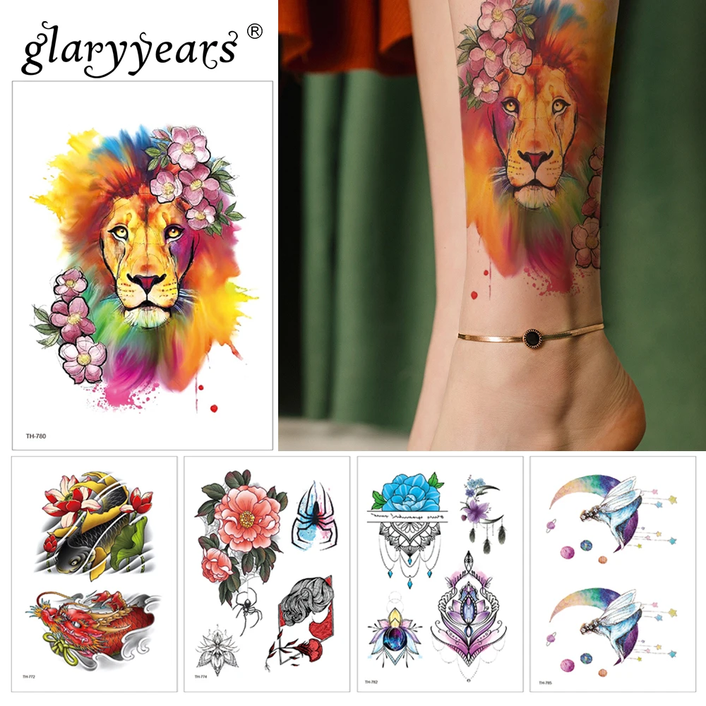 1 лист временная татуировка наклейка с рисунком льва|Временные тату| |