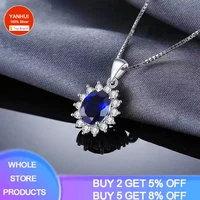 yanhui luxury sapphire blue cubic zircon pendant necklace statement women 925 silver color choker necklaces wedding jewelry n345