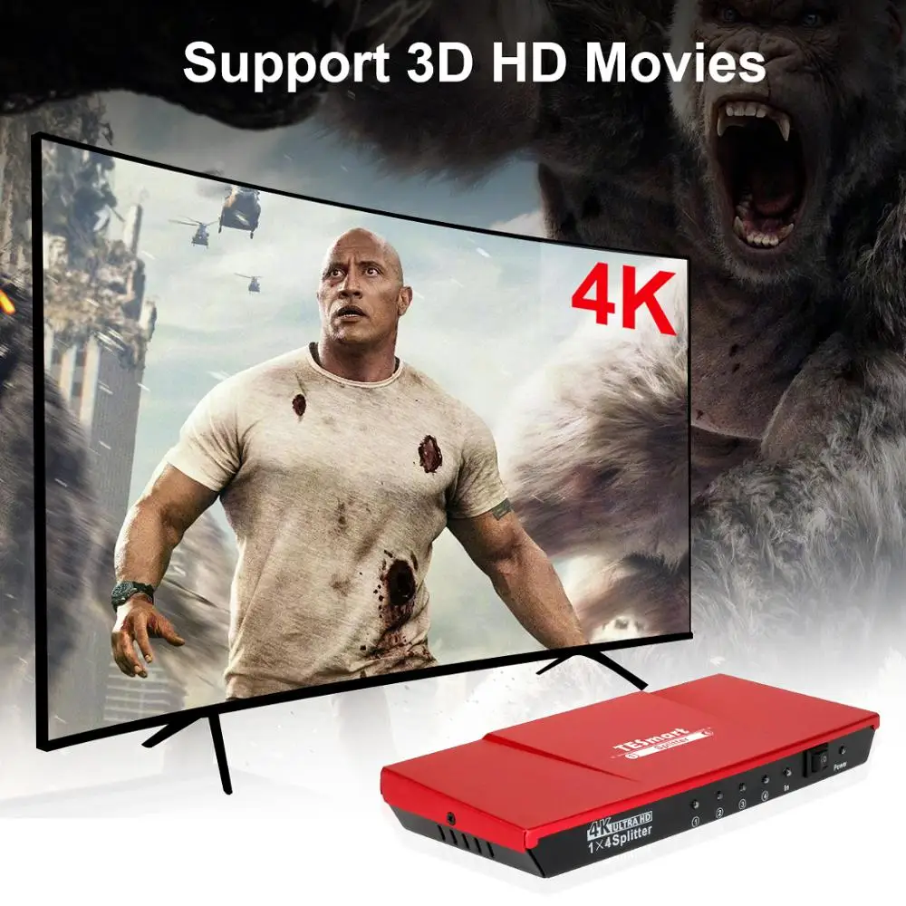 Красочные высокое качество Ultra HD 4K HDMI переключатель HDMI разветвитель 1x4 с адаптером питания HDTV DVD Xbox 360 One PS3 PS4