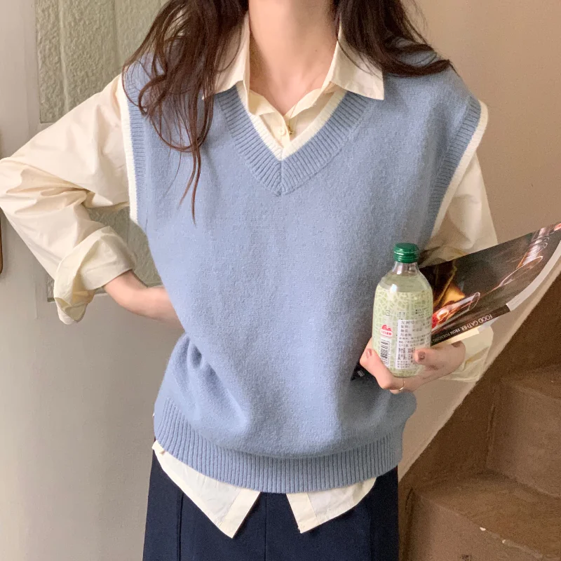 Женский трикотажный жилет с V-образным вырезом на осень/зиму | Женская одежда