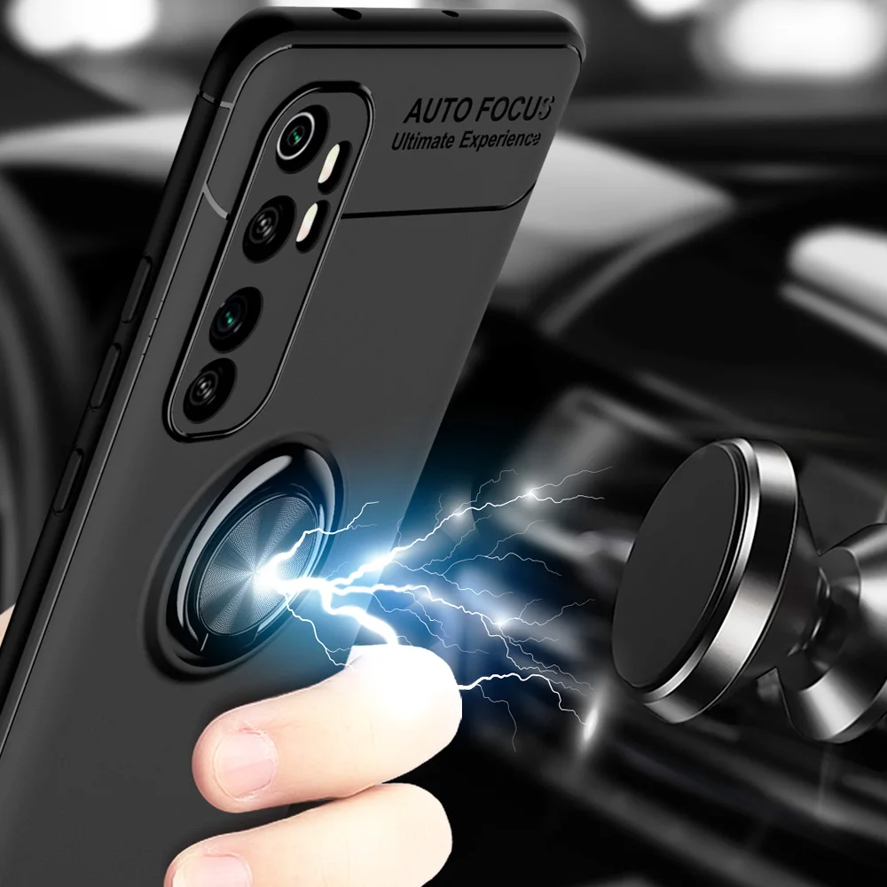 Чехол KEYSION с металлическим кольцом для Xiaomi Mi Note 10 Lite мягкий матовый Силиконовый