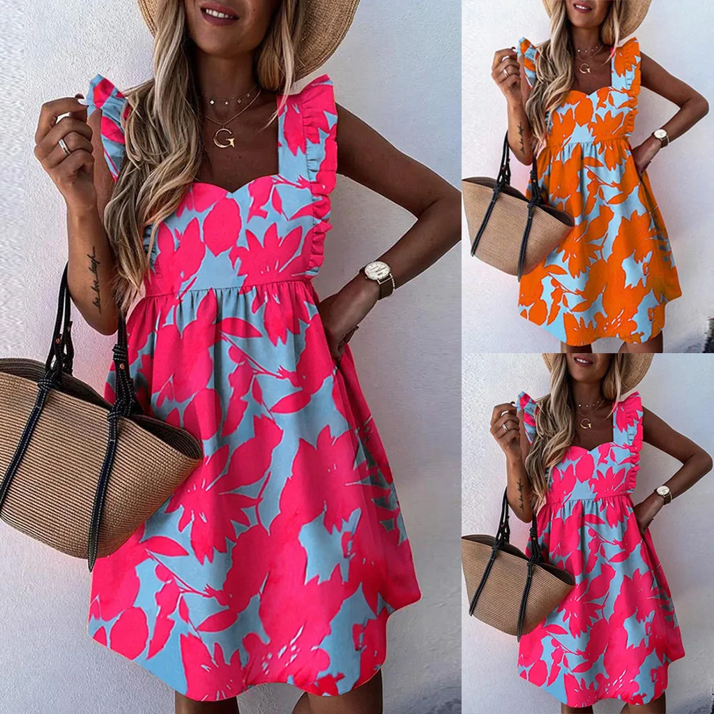 Женское винтажное платье с квадратным вырезом повседневное короткое