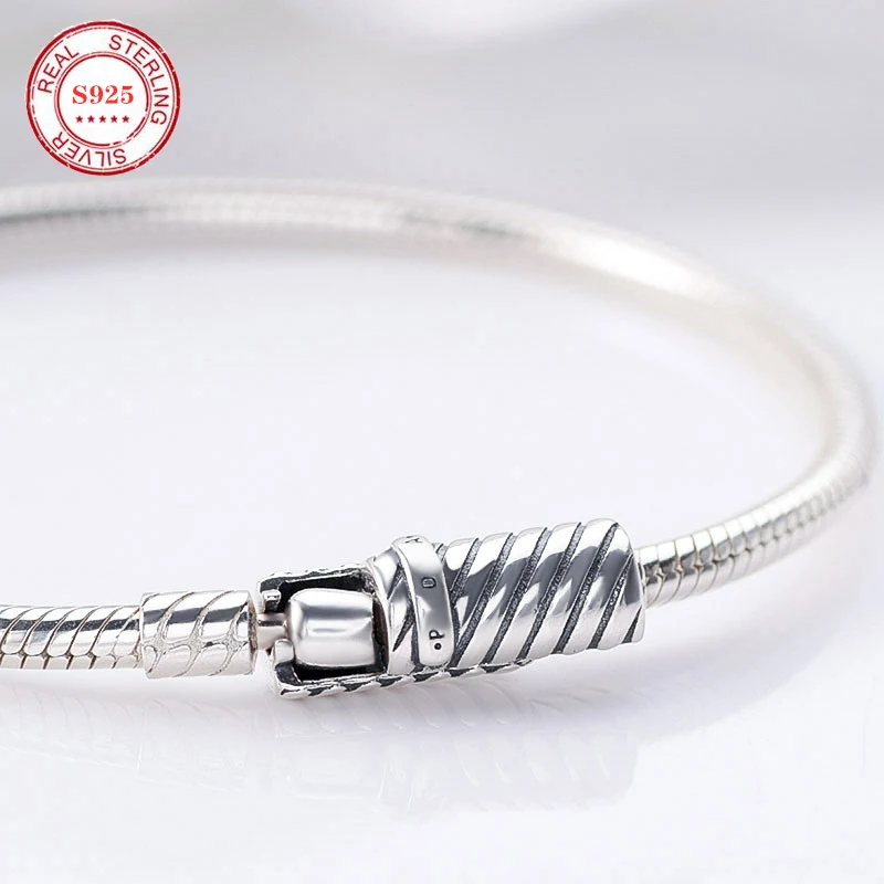 

S925 sterling silver basic chain, fashionable design, advanced sense, simple magnetic sliding buckle snake bone chain bracelet