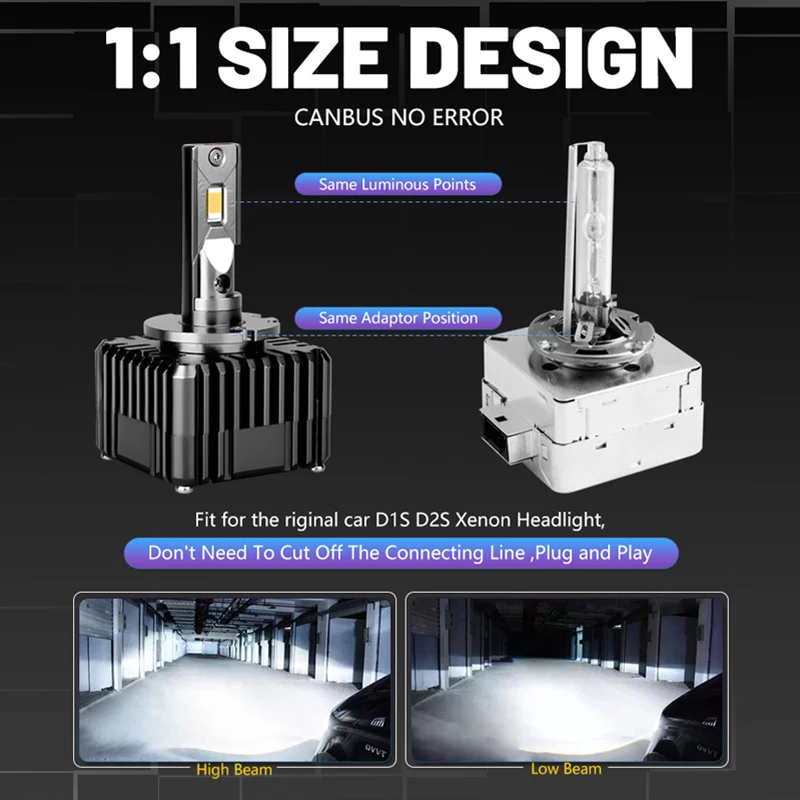 

Carlitek 25000LM LED Headlight D1S D3S Super Bright CSP Chips 6000K HID Light Bulbs For Auto Running Lights Ice Lamps For Lens