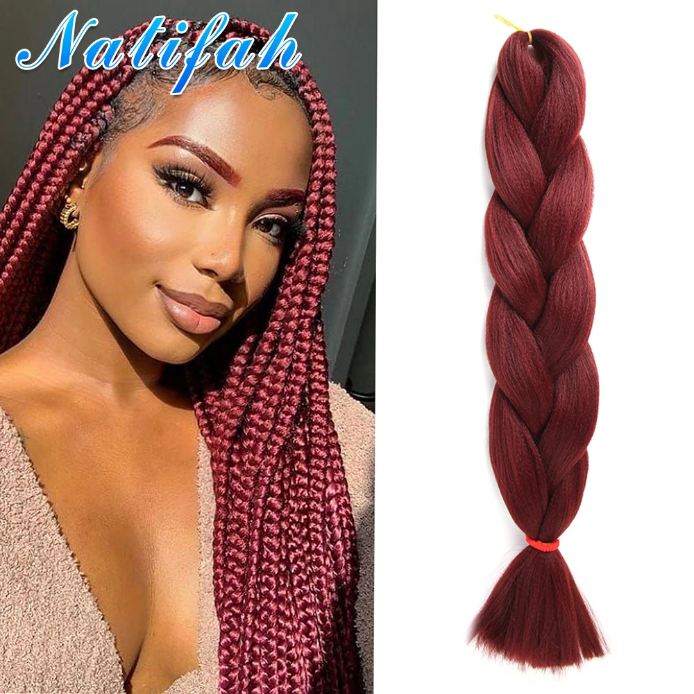 

Natifah Jumbo Braiding Hair Pre Stretched For Afro Ombre Extensions Braids Bug Color Wholesale Synthetic Fake Hair 100g 24 Inch